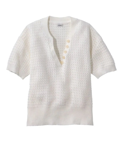 Women's Sunwashed Openwork Sweater, Short-Sleeve Henley