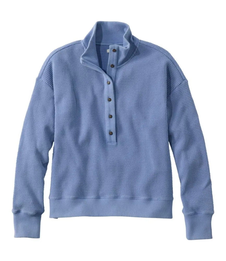Women's Sunwashed Waffle Top, Mockneck Henley