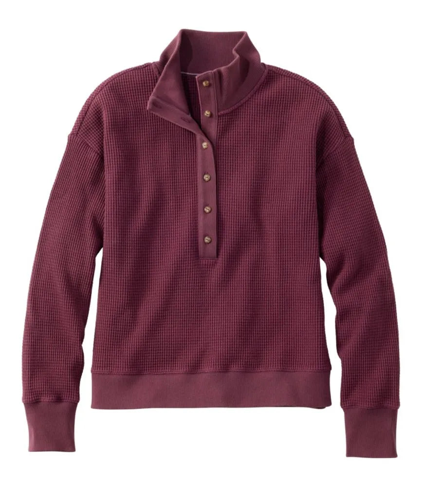 Women's Sunwashed Waffle Top, Mockneck Henley