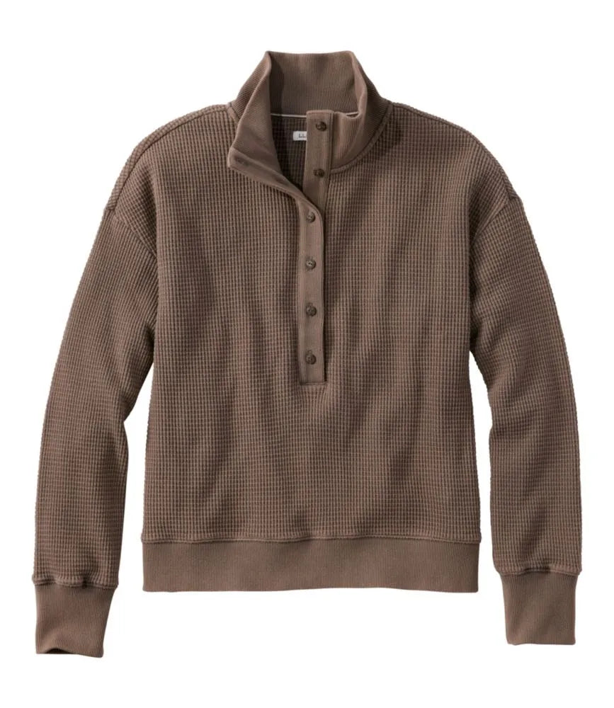 Women's Sunwashed Waffle Top, Mockneck Henley