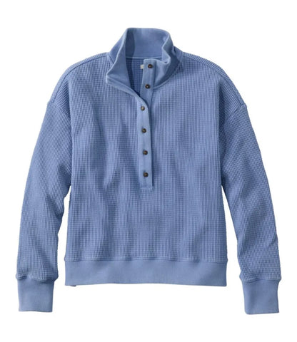 Women's Sunwashed Waffle Top, Mockneck Henley