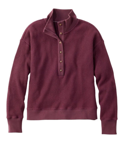 Women's Sunwashed Waffle Top, Mockneck Henley