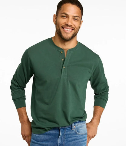 Men's Carefree Unshrinkable Henley, Long-Sleeve, Slightly Fitted